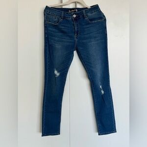 Huitoulu Women Denim Jeans Blue, Size 12 Low Rise Skinny Distressed